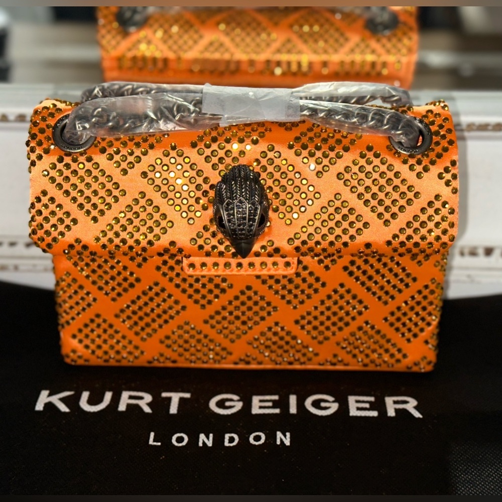 Kurt Geiger London Mini Orange Embellished Fabric Convertible Crossbody Bag